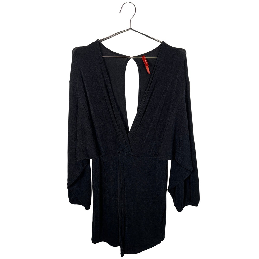 Black Long Sleeve Romper Santemare Deep V Neck‎ Open Back Pool Cover Up Large